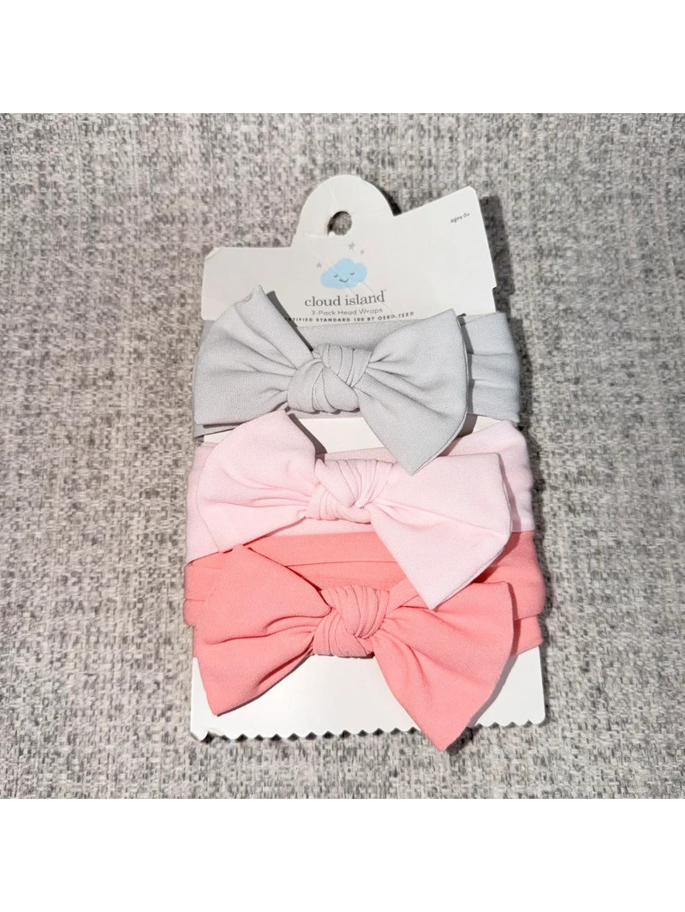 New Cloud Island Baby Girl Head Wraps 3 Pack Bow Pink Coral Gray 0+ Months